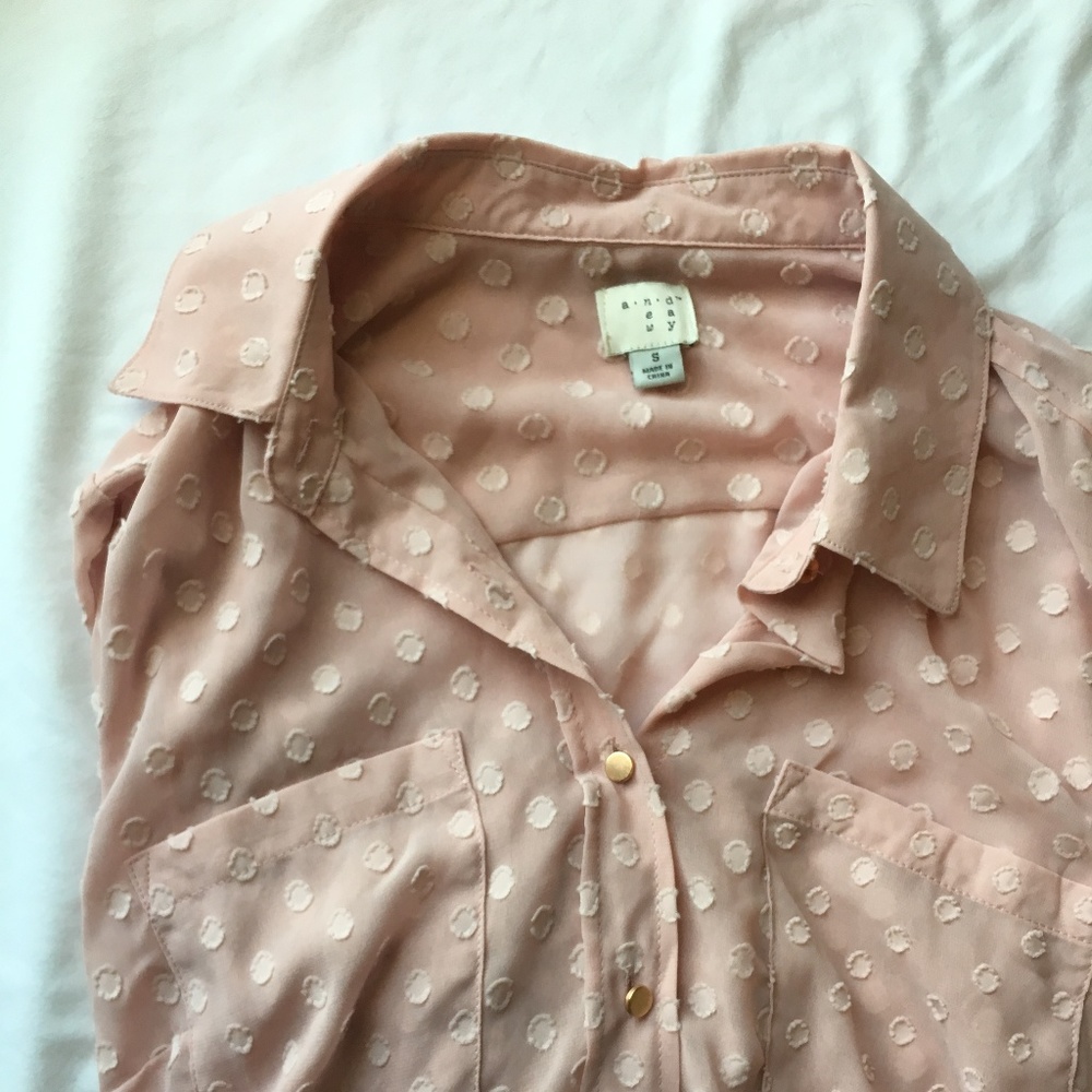 Sheer Polka Dot Blouse with Gold Buttons